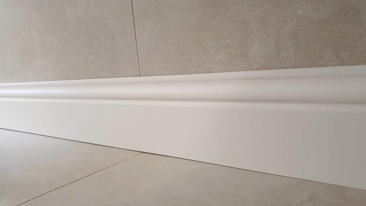 MadeInNature, Zócalo de medio moldeado de estilo Luis XV prepintado blanco de muy alta calidad, diferentes dimensiones, fabricación francesa (largo. 2 m Altura: 8 cm, 10 ml)
