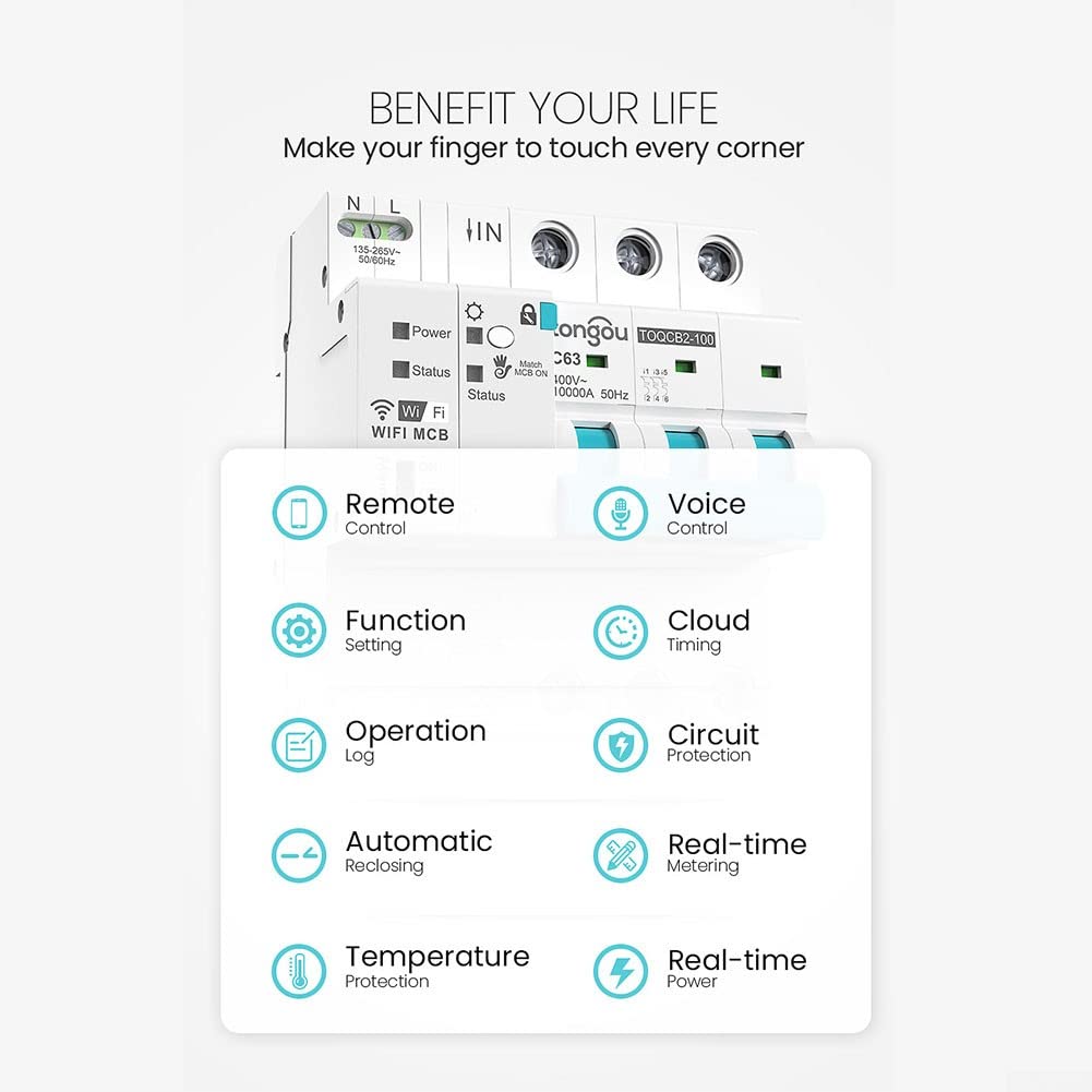 SPORTARC 3P für Tuya MCB WiFi Messleitungsschutzschalter für Smart Life Timer Fernbedienung kabellos