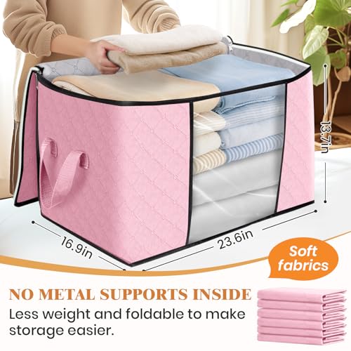 Image of Fab totes 24 Gallons Clothes Storage, Foldable Thick Fabric Blanket Storage Bags, Containers for Organizing Bedroom, Closet, Clothing, Comforter, Organization with Handle (10 Pack,Pink)