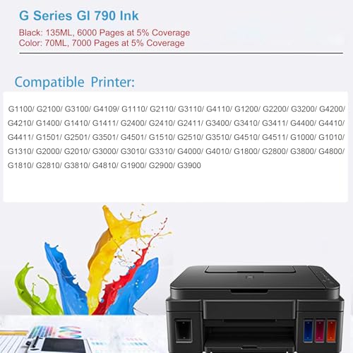 Image of proffisy GI 790 Ink Refill dye Ink G Series Ink Compatible with Canon PIXMA G1000,G1010,G1100,G2000,G2010,G2100,G3000,G3010,G3100,G4010 (4 Color)