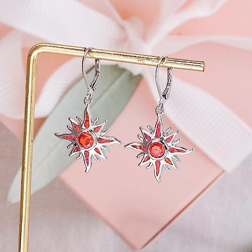 CiNily Sun Dangle Earrings 14K White Gold Plated Created Red/White Fire Opal Drop Hoop Earrings Orange/Yellow Garnet Earrings Trendy Jewelry Gifts for Women Graduation Party4