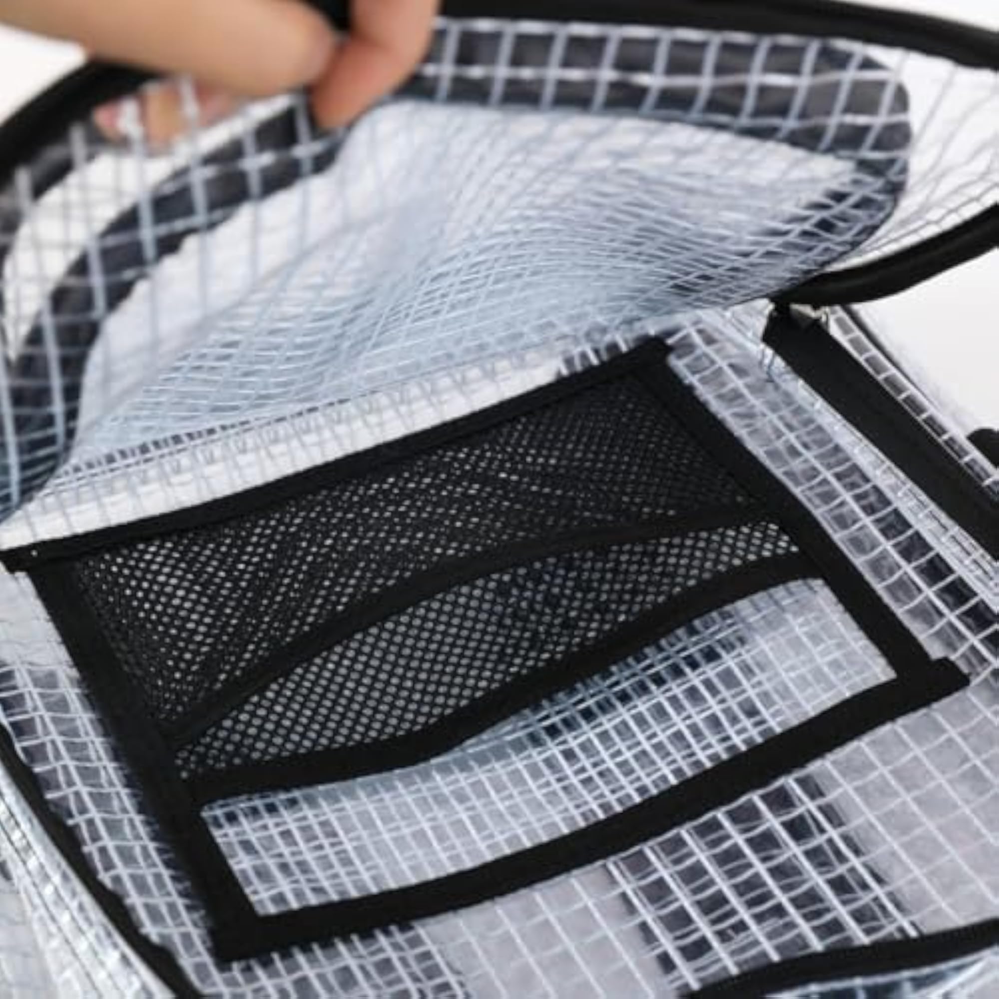 Black Trim Grid PVC Transparent Backpack, Clear