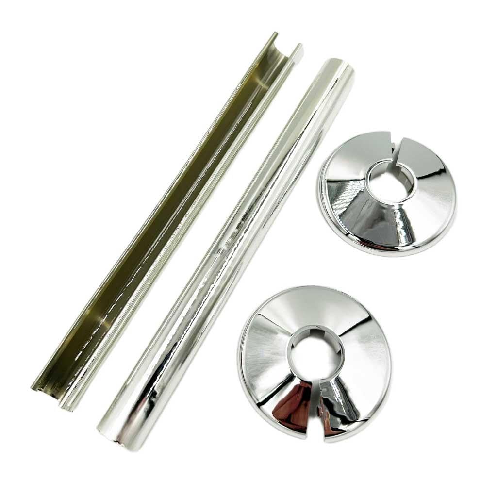 2 x Chrome Snappit Pipe Covers and Collars for Radiator Pipework