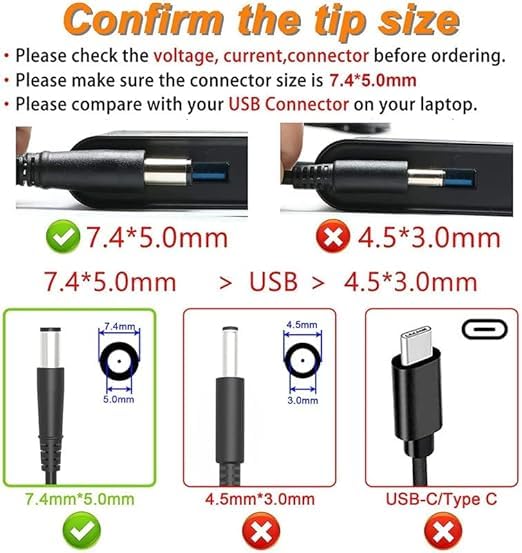 65W Laptop Adapter/Charger for Dell19.5V-3.34Amp 7.4mm Big Pin- Black (with Power Cable) thumbnail 2