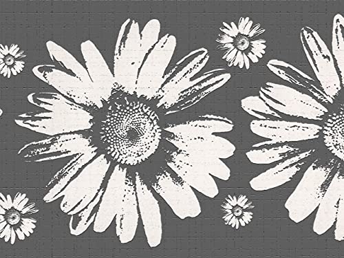 Dundee Deco Wallpaper Border Peel and Stick DDAZBD9159 Floral Grey White Sunflowers Wall Border Retro Design, 15 ft x 7 in (4.57m x 17.78cm), Self Adhesive
