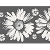 Dundee Deco DDAZBD9159 Peel and Stick Wallpaper Border Floral Grey White Sunflowers Wall Border Retro Design 15 ft x 7 in 457m x 1778cm Self Adhesive
