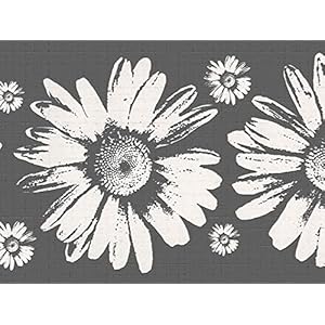 Dundee Deco DDAZBD9159 Peel and Stick Wallpaper Border - Floral Grey White Sunflowers Wall Border Retro Design, 15 ft x 7 in (4.57m x 17.78cm), Self Adhesive Dundee Deco DDAZBD9159 Peel and Stick Wallpaper Border Floral Grey White Sunflowers Wall Border Retro Design 15 ft x 7 in 457m x 1778cm Self Adhesive