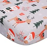 Cloele Christmas Crib Sheet Santa Fitted Sheet for Boys Girls - 1 Pack Baby Nursery Sheet Cozy Bed Sheet for Standard Crib and Toddler Mattresses - Deer Crib Mattress Infant Toddler Sheet