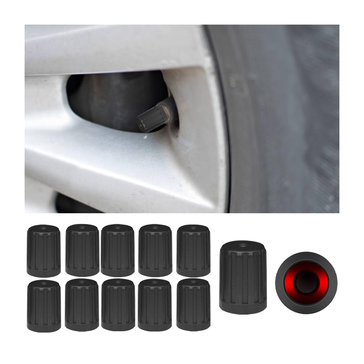 BELOMI Tire Valve Stem Long Caps, 12 Pcs Black Plastic Wheel Valve Stem Covers, Leak-Proof and Dust-Proof, Universal Car Tire Air Valve Caps Replacement for SUV, Truck, Bike and Motorcycle (Style2)