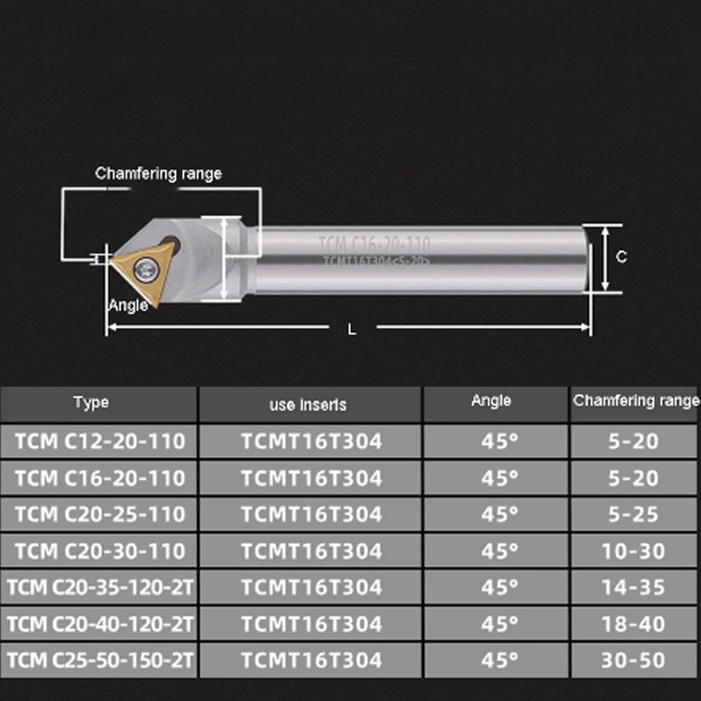 TCM 45 Grad Fasenwerkzeug 12 16 20 mm C20-40-120 CNC-Drehmaschine Wolframstahl Fräser TCMT Hartmetalleinsatz Schaftfräser (Size : C12-20-110)