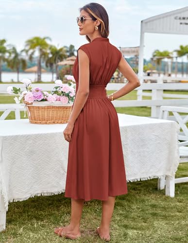 Image of GRACE KARIN Womens Summer Casual Dress, Business Office Work Flowy Dresses | Cap Sleeve, Zipper Front, V Neck, Smocked Waist, Knee Length, Sleeveless, High Waist, Flowy Work,Causal, Midi