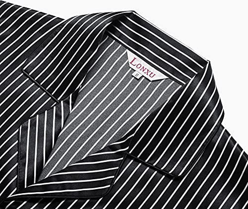 Image of Lonxu Pajamas Set Mens Silk Satin Pajamas Long Sleeve Loungewear Two-Piece Sleepwear Button-Down Pj Set S-XXXXL