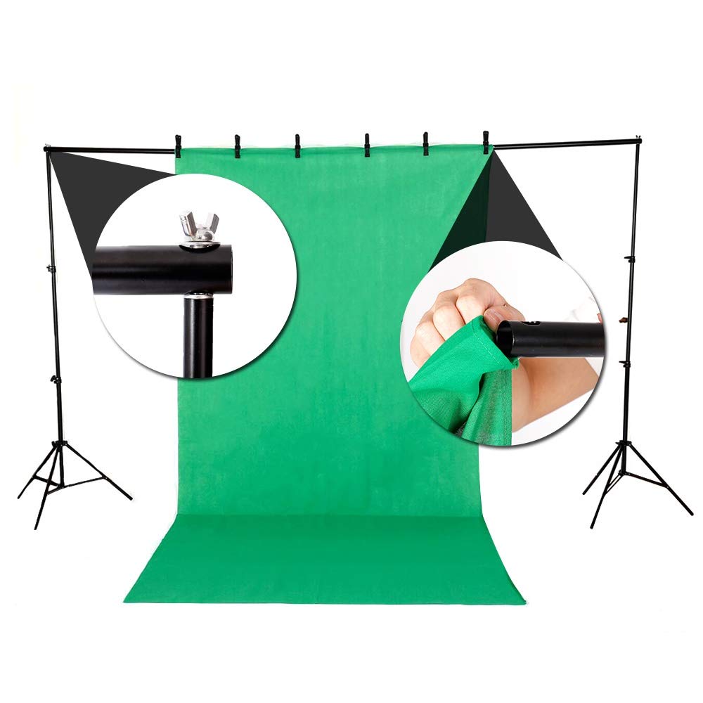 Bonnlo Soporte de Fondo para Fotografía 2 x 3 m, con 6 Pinzas Tipo Boca de Pez, 2 Sacos de Arena y Bolsa de Transporte, Ideal para Estudios Fotográficos