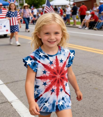 Image of Tkria Girls 4th of July Tank Tops Red White and Blue Shirt Toddler Girl American Flag Patriotic Outfit 2-7 Years