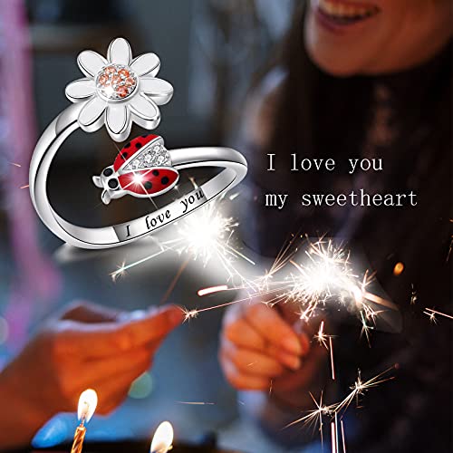 Ogoodsunj 925 Sterling Silver Ladybug Daisy Leaves Necklace Earrings Rings Pendant Anklet Jewelry Set #TOP4