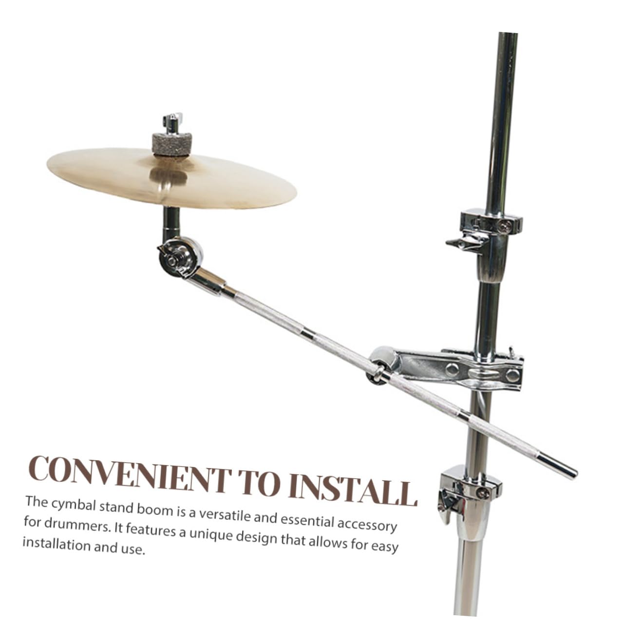 VICASKY Support de Fente de Cymbale en Acier Inoxydable Argenté, Bras de Perche Court Facile à Installer pour Accessoires D'instruments de Musique