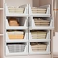 Proarea Stackable Plastic Storage Basket Closet Organizer Bin Foldable Clothes Organizer Storage Drawer Shelf Container for Living Room Bathroom Kitchen Office