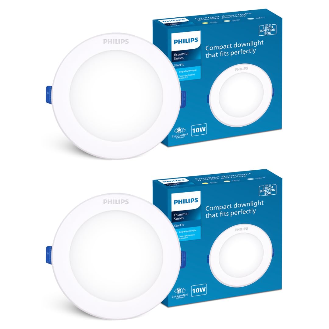 PHILIPS Starfit 10 watt Concealed JB LED downlighter for Ceiling with 3 inch Cut-Out (Cool Day Light, Pack of 2), White, (929002593406_2)-Polycarbonate