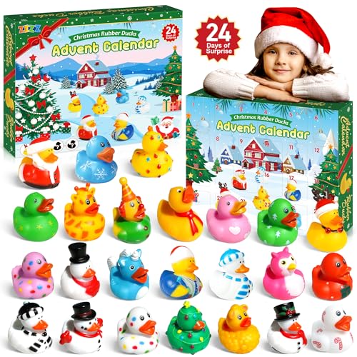ZIZZ Calendario de Adviento 2024 Patos de goma de Navidad: calendario de cuenta regresiva de Navidad de 24 días, regalos para niños y adultos, regalos de fiesta de vacaciones, patos, jeep, patos