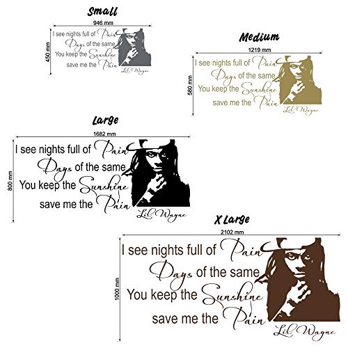 Wonderous Wall Art - Adhesivo Decorativo para Pared, diseño con Texto en inglés I See Nights Full of Pain (Lil Wayne), Color Negro