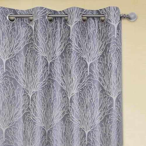 Image of Homestan Jacquard Long Door Curtains 9 Feet Long Set of 1, Elegant Screen for Door with Grommet for Home Decor (9x4 Feet, Grey)