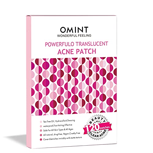 OMINT Acne Patches- Hydrocolloid Acne Spot Skin Treatment, Blemish Spot, Facial Stickers, Invisible Pimple Patches Blends in with skin,Four Sizes (120 Count)