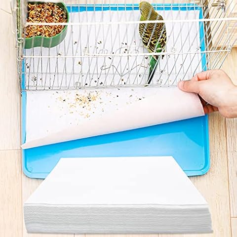 LFSEMINI Bird Cage Liner Papers, 12.2×10in Non-Woven Bird Cage Liners, 100 Sheets Precut Absorbent Bird Cage Paper Liners Pet Animal Cages Cushion for Bird Parrot Cover