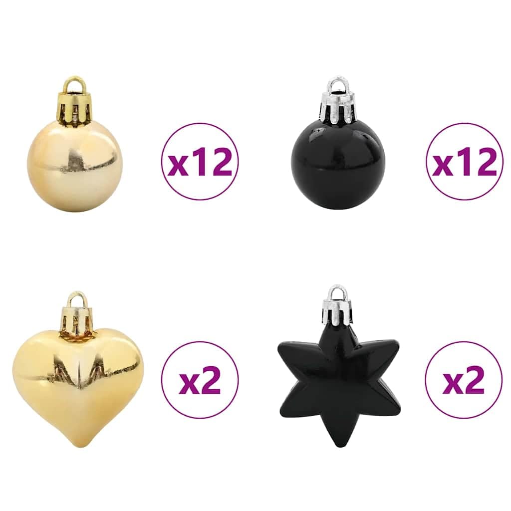 Weihnachtskugel-Set 40 pcs Schwarz und Gold aus Kunststoff, 6 cm glänzend, Christbaumschmuck für Tannenbaum, Wohnzimmer, Advent, Festtag und Winterdekoration, leicht und bruchsicher