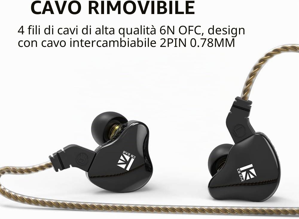 Yinyoo KBEAR KS2 IEM 1BA 1DD Stereo in Ear Headphone, HiFi Over Earbud Cuffie auricolari con cancellazione del rumore e cavo rimovibile per la corsa…