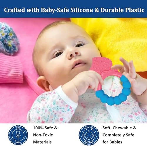 Image of MamaLaps Soft Silicone Baby Teether, Silicone BPA Free Teethers for Newborn Infant, Teething Toy for Babies with Textured Surface for Soothing Gums (Pack of 1, Ribb Heart-Pink)