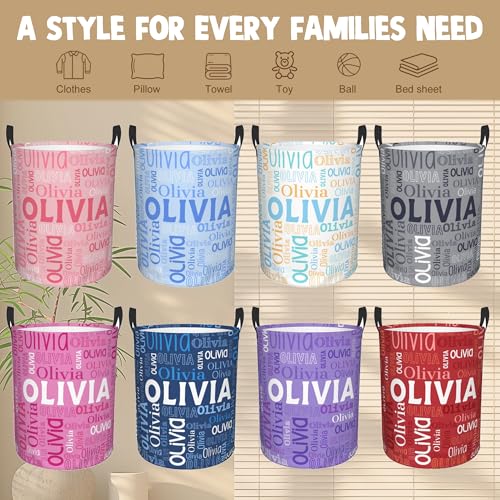 Image of Custom Name Laundry Hamper, Personalized Laundry Basket with Name for Boys Girls Kids Men Women, Customized Name Dirty Clothes Basket Gifts for Clothes Toy Bathroom Bedroom Laundry Room Dorm