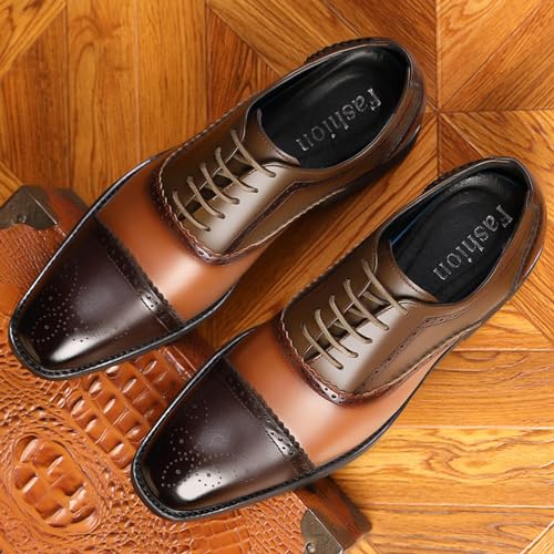 Men's Patchwork Multicolor Brogue Oxfords Shoes Fashion Classic Carved Two Tone Lace Up Low Top Leather Dress Shoes Hand Stitched Business Formal Derby Shoes4