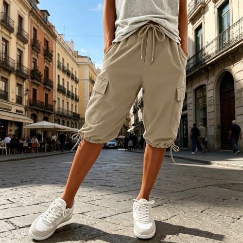 Pantalones cargo de verano cómodos transpirables monocolor con corte capri ajustado 2