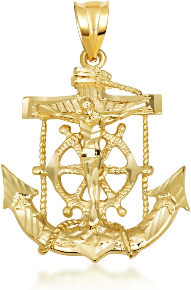 Gold Mariner Crucifix Anchor Cross Pendant Necklace | 10K or 14K Yellow, Rose, or White Gold | Choice of Pendant Only or Chain Length