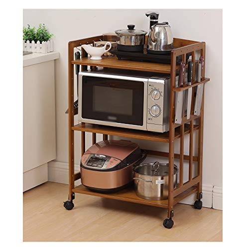 Rollig Rack Hochwertige Bambus Bambus Mehrschichtige Nahrungsmittelkorb, Speisewagen, Küche Mikrowelle Gestell (Größe : 88cm × 38cm × 60cm)