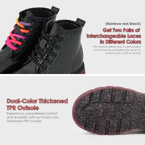 JABASIC Girls Ankle Boots Kids Lace-up Glittery Combat Work Boot4