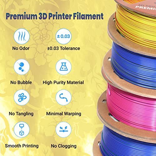 Image of Ataraxia Art PLA 3D Printer Filament, Triple Color Coextrusion PLA Filament 1.75mm, Silk Shiny Blue-Yellow-Purple Filament, 3D Printing Filament 1kg /2.2lb Spool, ±.03mm, with Filament Storage Bag