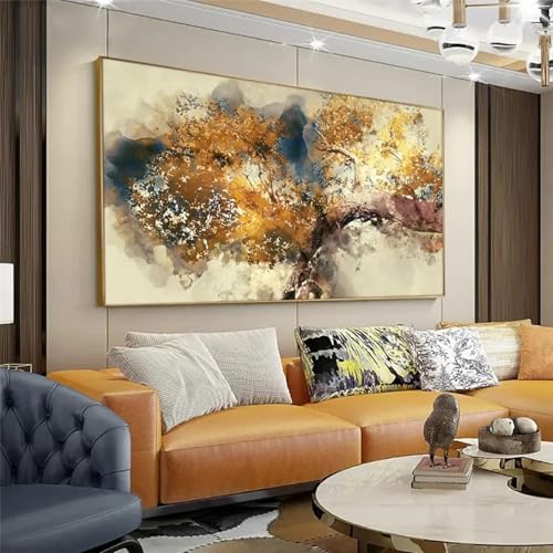 Toile affiche imprime grand art mural abstrait moderne feuilles dorées