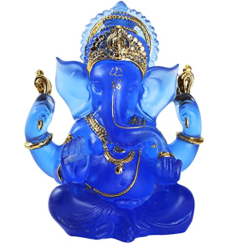 Figura Decorativa Estatua de Ganesha en Resina Azul 5.6''H miniatura 1