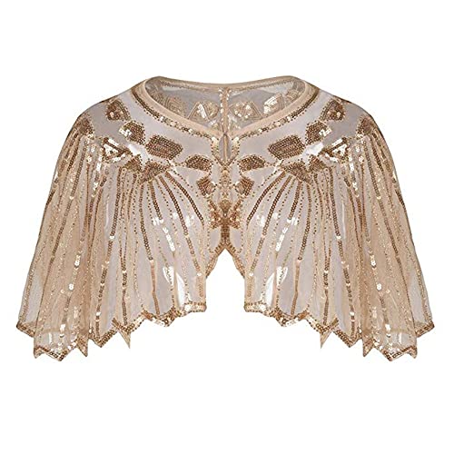 SPORTARC Vintage Boutique - Mantella con paillettes e perline, stile retrò, stile anni '20, ideale per feste serali (oro) SPORTARC Vintage Boutique - Mantella con paillettes e perline, stile retrò, stile anni '20, ideale per feste serali (oro)