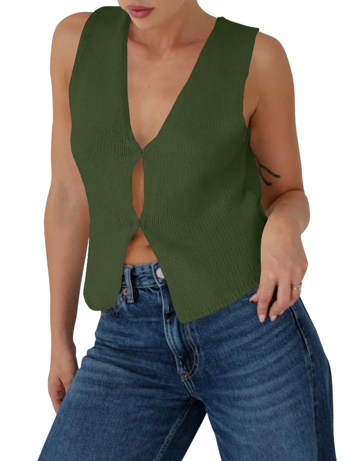 BZB Sweater Vest Women 2025 Summer Basic Tank Tops Crochet Knit Vests Sexy Sweater Sleeveless Vest Top