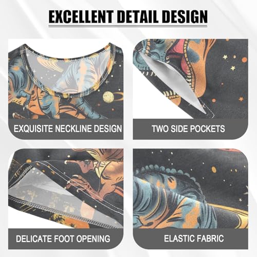 ALAZA Dinosaur Planet Pajamas Set Short Sleeve Cotton Sleepwear Summer Pjs 2 Piece 5-14Y4