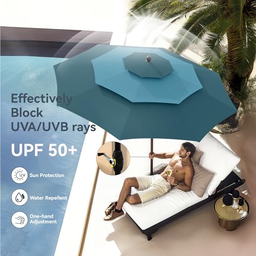 Image of PHI VILLA 10ft Outdoor Patio Umbrella for Outside, 3 Tier Vented Round Market Table Umbrella Windproof for Backyard, Deck, Garden, Cyan & Green (No Base)