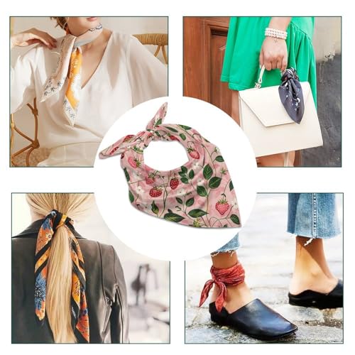 Peach Strawberry Print Silk Scarf Fashion Satin Head Scarf Lightweight Head Scarves for Neck Silk Scarves for Women Men Boho Hair Wrap Sleeping Kerchief Bandanas Pocket Square 18" X 18"4