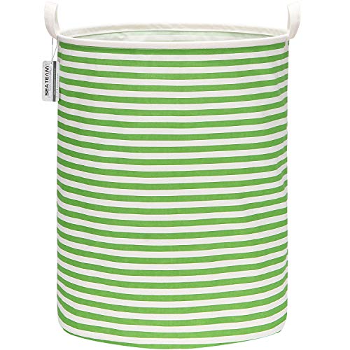 Sea Team 19.7 Inches Large Sized Waterproof Coating Ramie Cotton Fabric Folding Laundry Hamper Bucket Cylindric Burlap Canvas Storage Basket (19.7