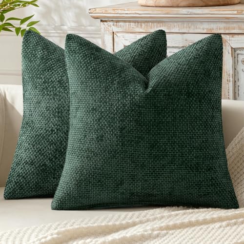 Image of MIULEE Pack of 2 Green Couch Throw Pillow Covers 20x20 Inch Modern Boho Accent Decorative Pillow Covers Soft Chenille Farmhouse Cushion Covers for Home Decor Bed Sofa Living Room