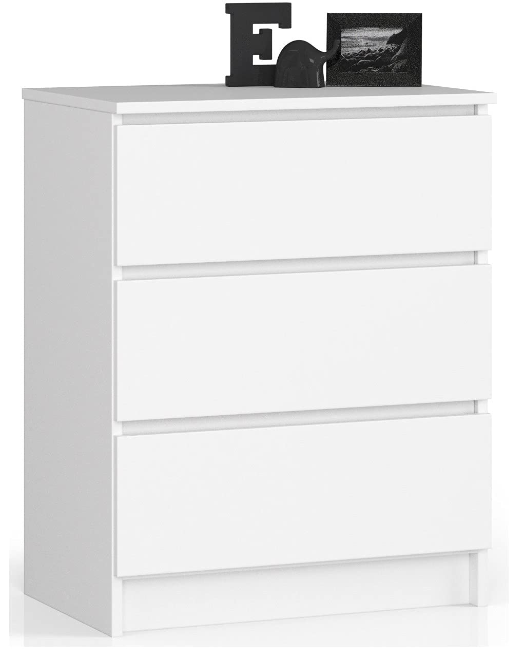 AKORD Cómoda K60 con 3 cajones | Credenza Alta | Mueble Moderno para Sala de Estar, Comedor, Dormitorio, Entrada, baño | Armario Infantil | 60x77x40 cm 25 kg | Blanco