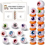 Simgoing 50 Packs Halloween Eyeball Stacking Game Halloween Party Game Gifts Balance Challenge Fake Plastic Eyeball with Race Cards Clay Stacking for Adult Party Favor Horror Age 3+