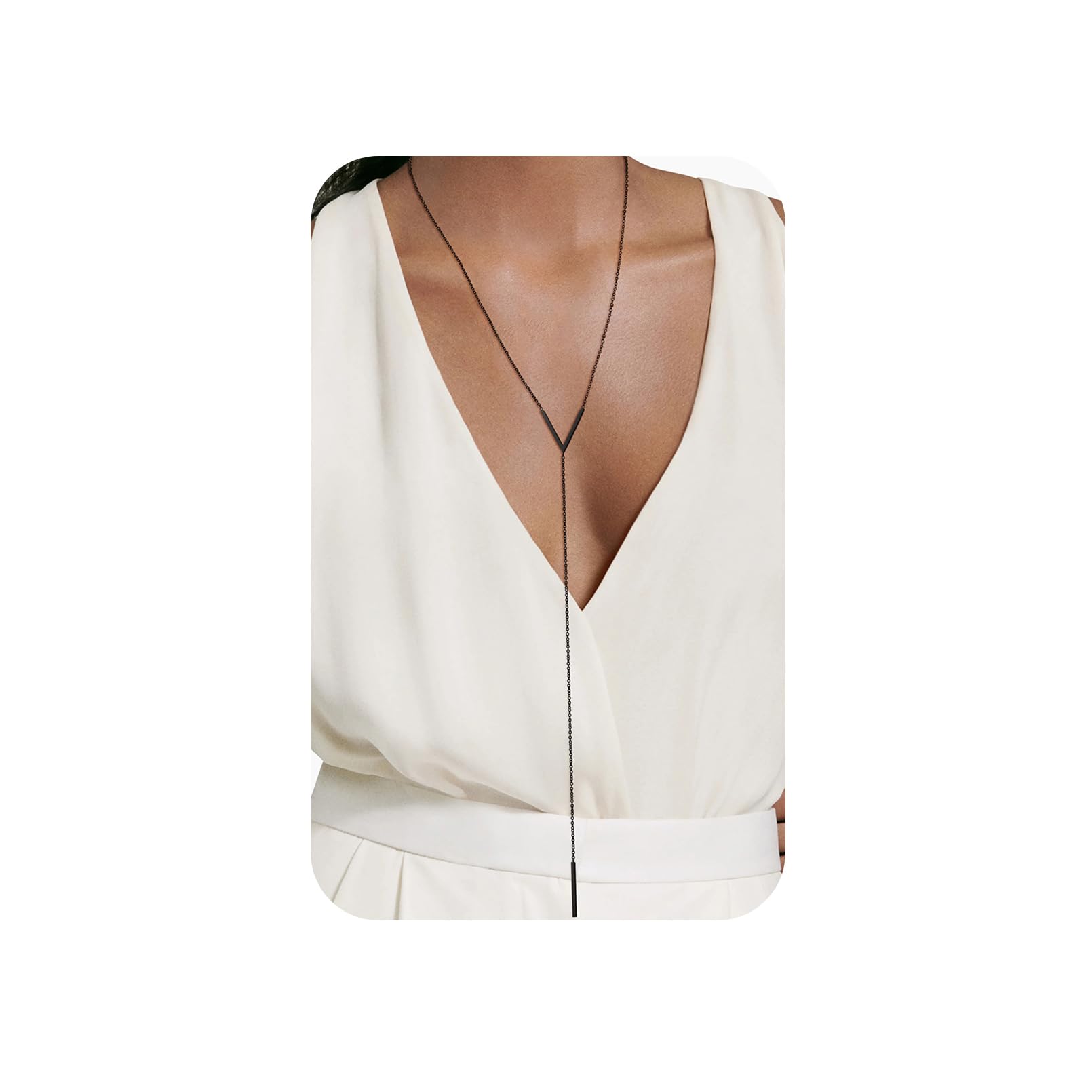 FOCALOOK Long Necklaces for Women 14K Gold Plated Dainty Drop Bar Pendant Lariat Y-Shaped Necklace Earring Set 28inch/73cm