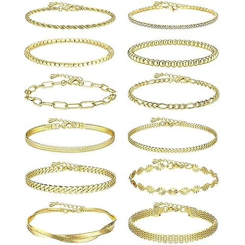 ORAZIO 14K Gold Plated Bracelets for Women 12Pcs Gold Bracelets for Women Adjustable Layered Gold Bracelet Set Dainty Gold Beaded Bracelet Trendy Paperclip Link Chain Stackable Bracelet Womens Gold Bracelet Jewelry Set（14K） Cover